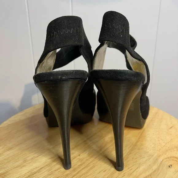 Bakers Debbie Black Suede Peep Toe High Heels Women’s 8M - Picture 7 of 11